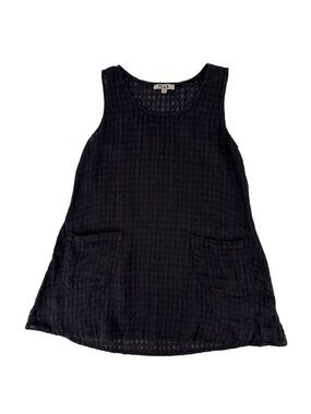 NWOT Flax Black Textured 100% Linen Pockets Sleeveless Tunic Top Size S